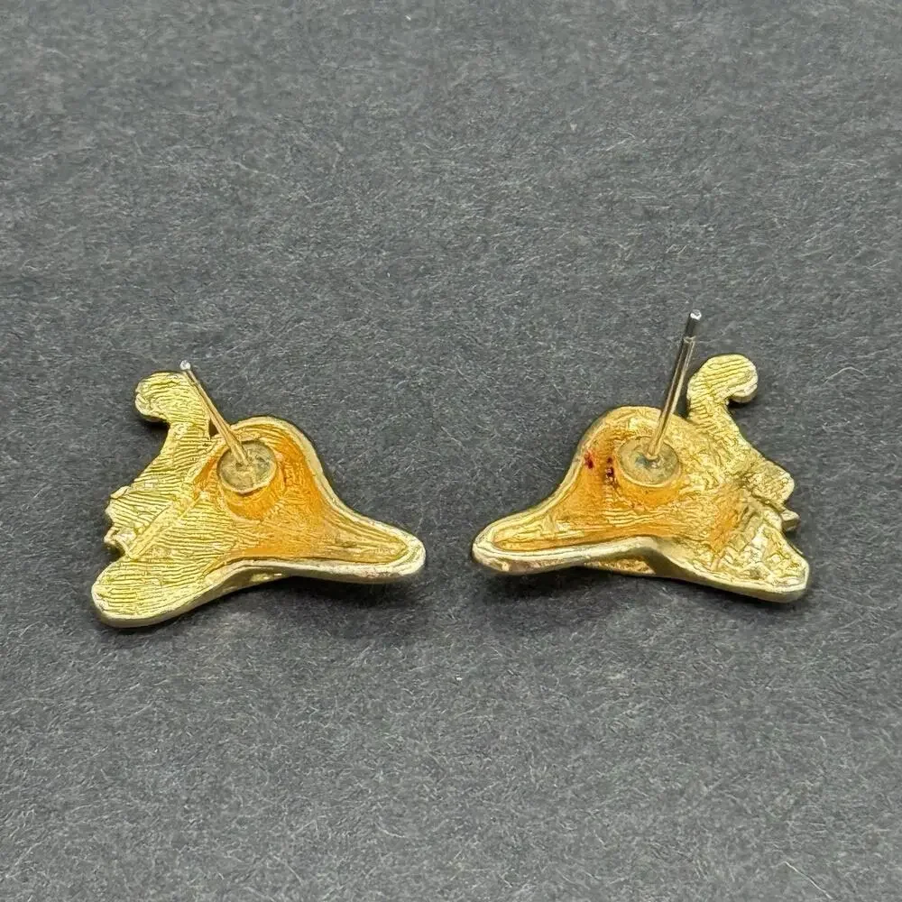 Vintage Gold-Tone Costume Earring Lot Red Rhinestone Hat Faux Pearl Enamel